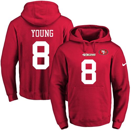 Nike 49ers #8 Steve Young Red Name & Number Pullover NFL Hoodie